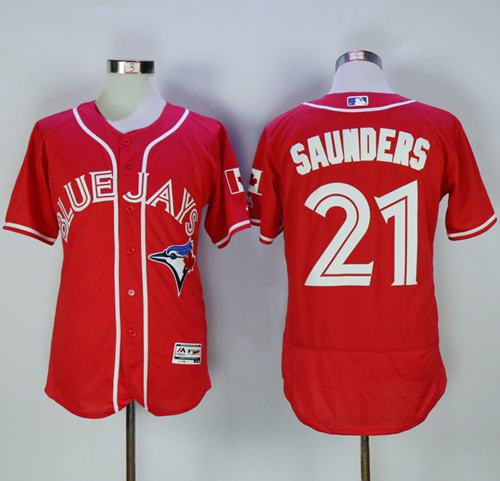 Blue Jays #21 Michael Saunders Red Flexbase Authentic Collection Canada Day Stitched MLB Jersey