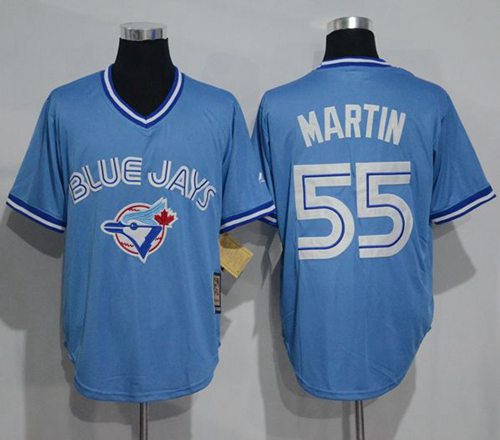 Blue Jays #55 Russell Martin Light Blue Cooperstown Throwback Stitched MLB Jersey