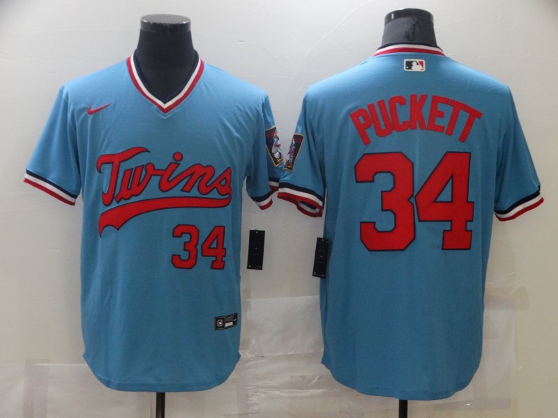 Twins #34 Kirby Puckett Blue Stitched MLB Jersey