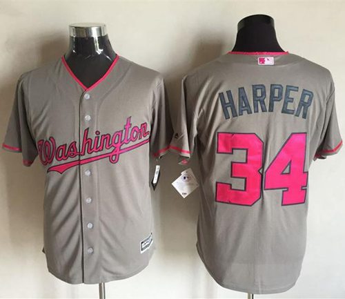 Nationals #34 Bryce Harper Grey New Cool Base 2016 Mother's Day Stitched MLB Jersey
