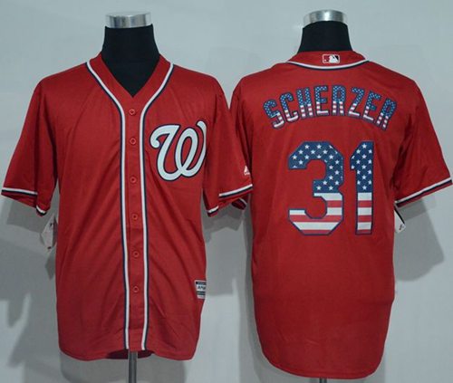Nationals #31 Max Scherzer Red USA Flag Fashion Stitched MLB Jersey