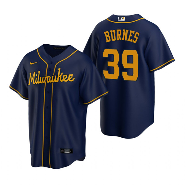 Men's Milwaukee Brewers #39 Corbin Burnes Navy Cool Base Stitched Jersey