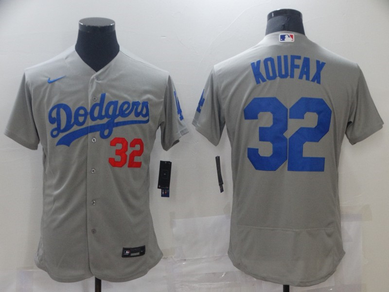 Men's Los Angeles Dodgers #32 Sandy Koufax Gray Flex Base Sttiched Jersey