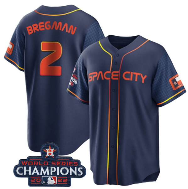 Men's Houston Astros #2 Alex Bregman Navy 2022 World Series Champions City Connect Stitched Baseball Jersey