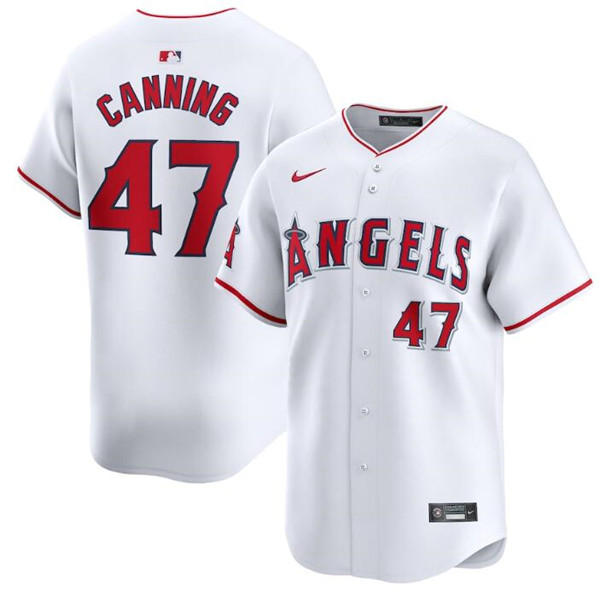 Men's Los Angeles Angels #47 Griffin Canning White Home Limited Baseball Stitched Jersey