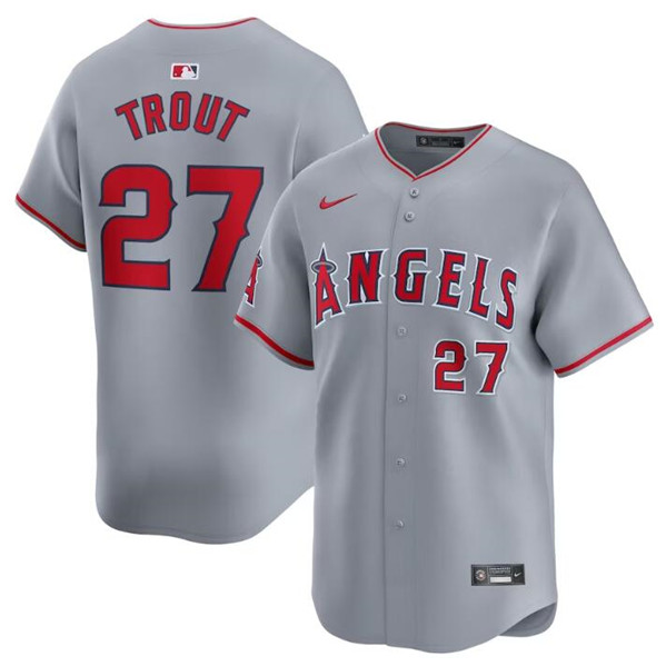 Men's Los Angeles Angels #27 Mike Trout Gray Away Limited Baseball Stitched Jersey