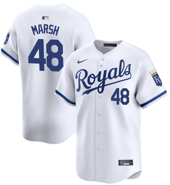Men's Kansas City Royals #48 Alec Marsh White 2024 Home Limited Cool Base Stitched Baseball Jersey