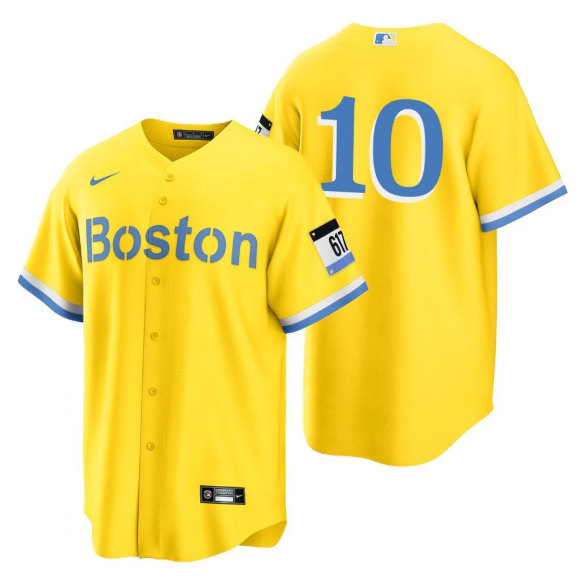 Men's Boston Red Sox #10 Trevor Story Gold 2021 City Connect Stitched ...