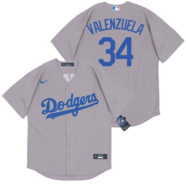 Men's Los Angeles Dodgers #34 Fernando Valenzuela Grey Cool Base Stitched MLB Jersey