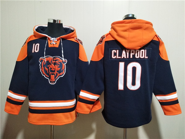 Men's Chicago Bears #10 Chase Claypool Navy Ageless Must-Have Lace-Up Pullover Hoodie