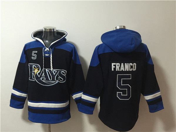 Men's Tampa Bay Rays #5 Wander Franco Black/Blue Lace-Up Pullover Hoodie