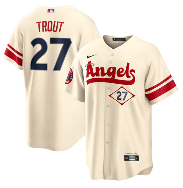 Men's Los Angeles Angels #27 Mike Trout 2022 Cream City Connect Cool Base Stitched Jersey