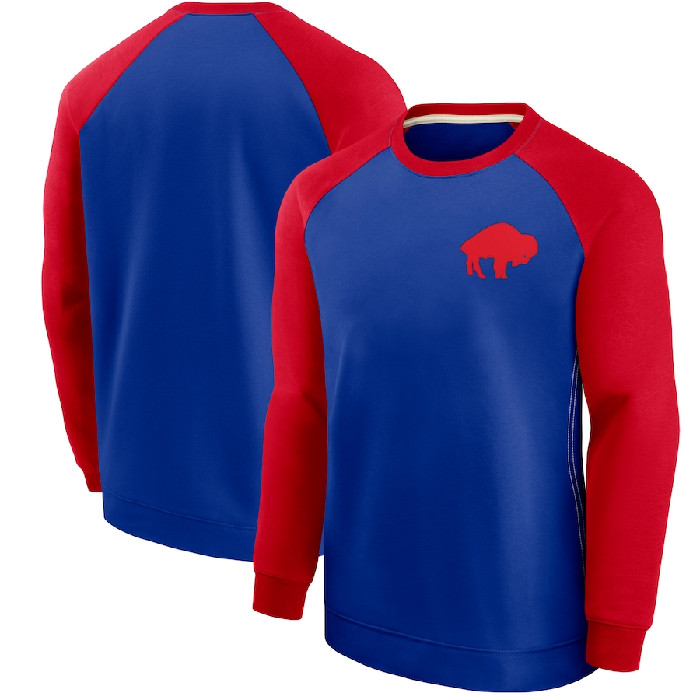 Men's Buffalo Bills Red/Royal Historic Raglan Crew Performance Sweater