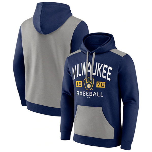 Men's Milwaukee Brewers Navy/Grey Chip In Pullover Hoodie