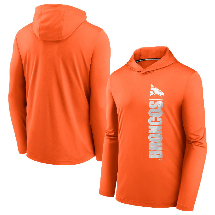 Men's Denver Broncos Orange Fan Gear Team Stack Hoodie Performance Long Sleeve T-Shirt