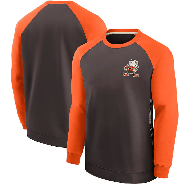 Men's Cleveland Browns Orange/Brown Historic Raglan Crew Performance Sweater