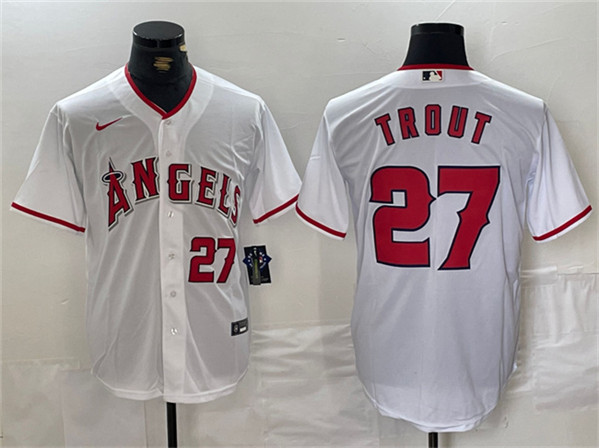 Men's Los Angeles Angels #27 Mike Trout White Stitched Baseball Jersey