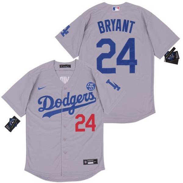 Men's Los Angeles Dodgers #24 Kobe Bryant With KB Patch Grey Cool Base Stitched MLB Jersey