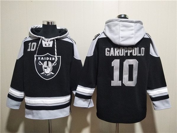 Men's Las Vegas Raiders #10 Jimmy Garoppolo Black Ageless Must-Have Lace-Up Pullover Hoodie