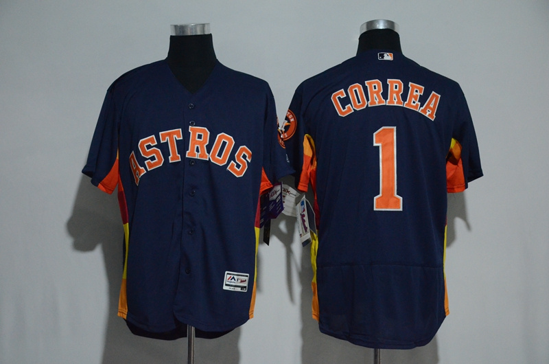 Men's Houston Astros #1 Carlos Correa Majestic Alternate Navy Flex Base Authentic Collection Stitched MLB Jersey