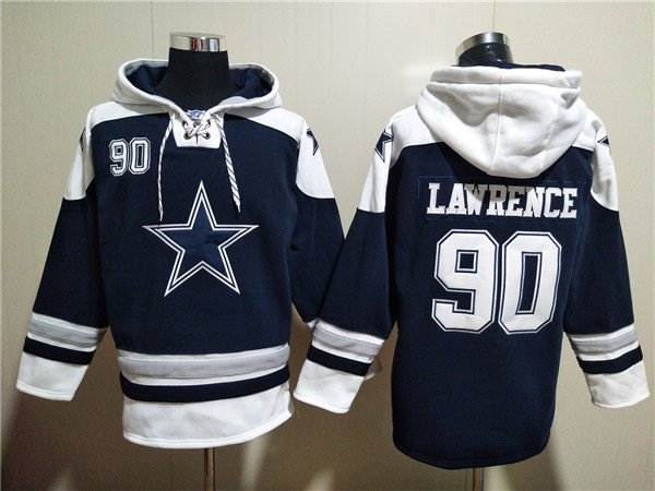Men's Dallas Cowboys #90 Demarcus Lawrence Navy Ageless Must-Have Lace-Up Pullover Hoodie