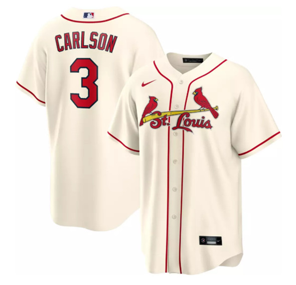 Men's St. Louis Cardinals #3 Dylan Carlson Cream Cool Base Stitched Jersey