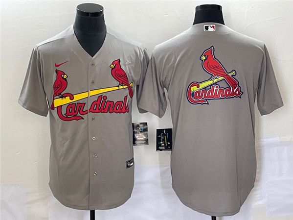 Men's St. Louis Cardinals Gray Big Team Logo In Back Cool Base Stitched Jersey