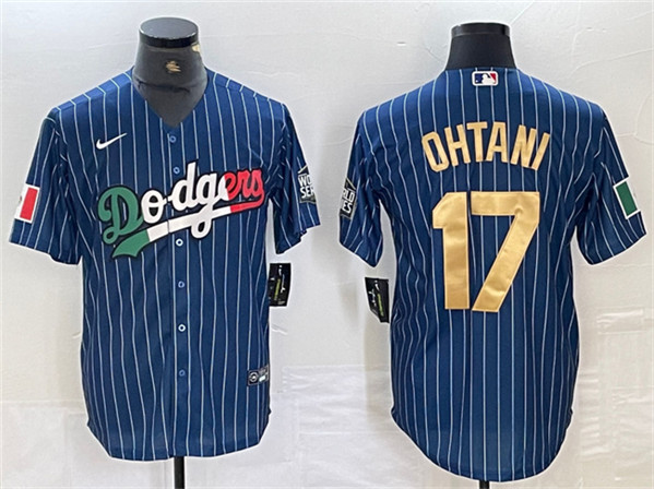 Men's Los Angeles Dodgers #17 Shohei Ohtani Blue/Gold Cool Base Stitched Baseball Jersey