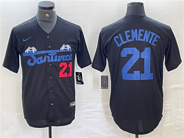 Men's Santurce Crabbers #21 Roberto Clemente Black Cool Base Stitched Baseball Jersey