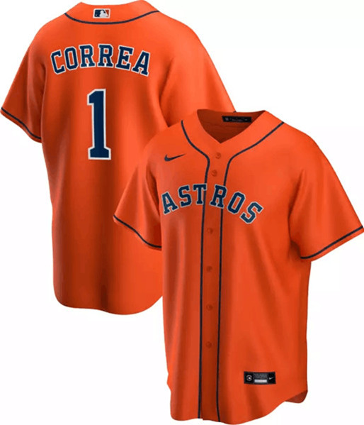 Men's Houston Astros Orange #1 Carlos Correa Orange Cool Base Stitched MLB Jersey