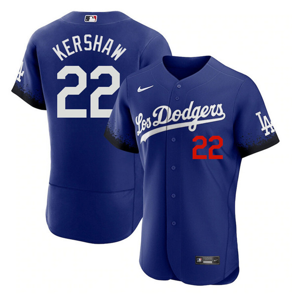 Men's Los Angeles Dodgers #22 Clayton Kershaw 2021 Royal City Connect Flex Base Stitched Baseball Jersey