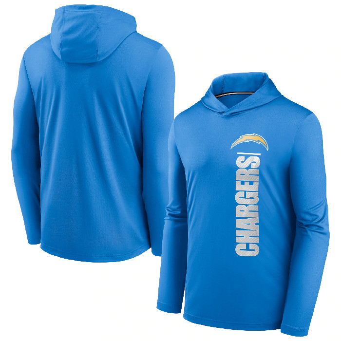 Men's Los Angeles Chargers Blue Fan Gear Team Stack Hoodie Performance Long Sleeve T-Shirt