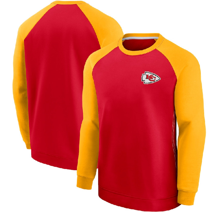 Men's Kansas City Chiefs Red/Yellow Historic Raglan Crew Performance Sweater