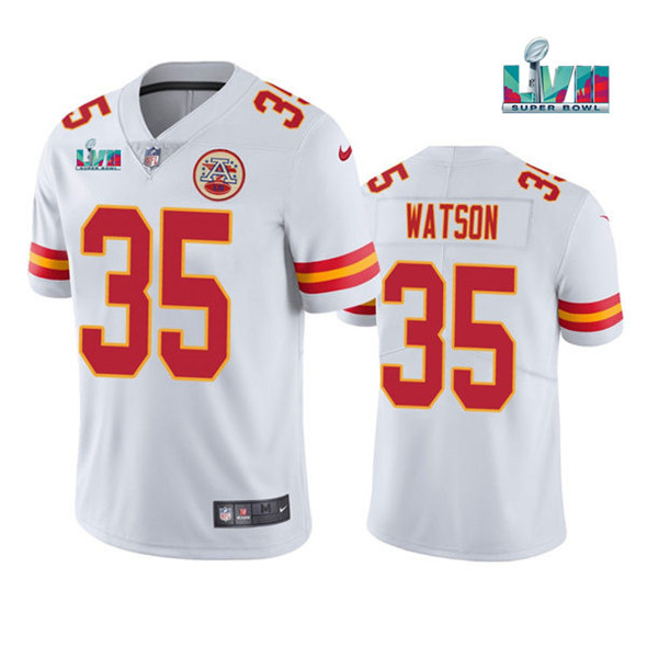 Men's Kansas City Chiefs #35 Jaylen Watson White Super Bowl LVII Patch Vapor Untouchable Limited Stitched Jersey