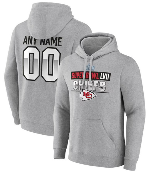 Men's Kansas City Chiefs Active Player Custom Grey Super Bowl LVII Name & Number Pullover Hoodie