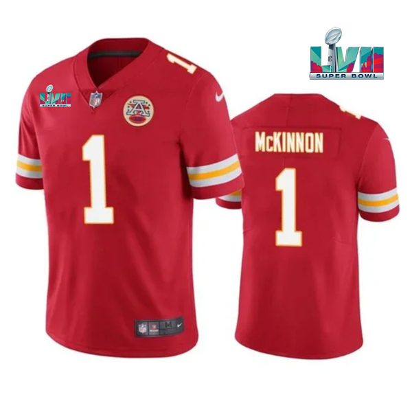 Men's Kansas City Chiefs #1 Jerick McKinnon Red Super Bowl LVII Patch Vapor Untouchable Limited Stitched Jersey