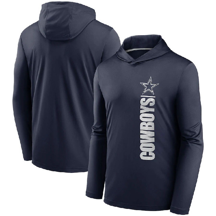 Men's Dallas Cowboys Navy Fan Gear Team Stack Hoodie Performance Long Sleeve T-Shirt