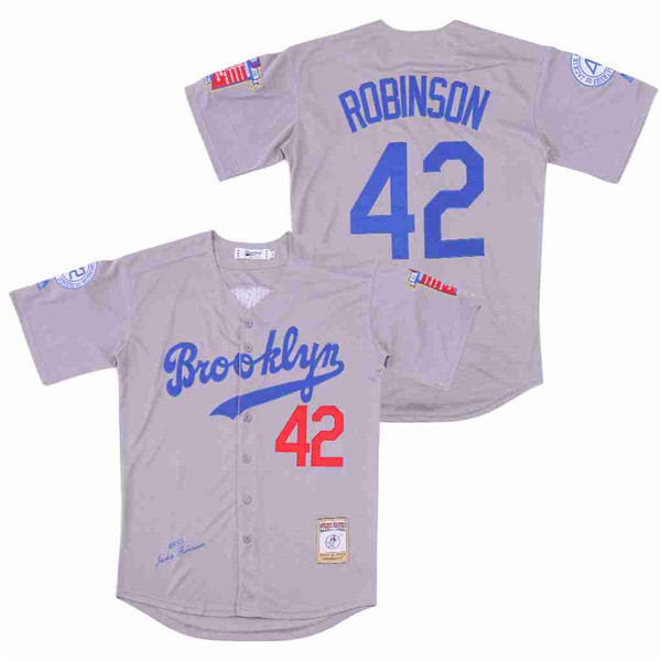 Men's Los Angeles Dodgers #42 Jackie Robinson Grey Cool Base Stitched MLB Jersey