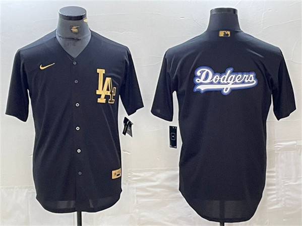 Men's Los Angeles Dodgers Team Big Logo Black Cool Base Stitched Baseball Jersey
