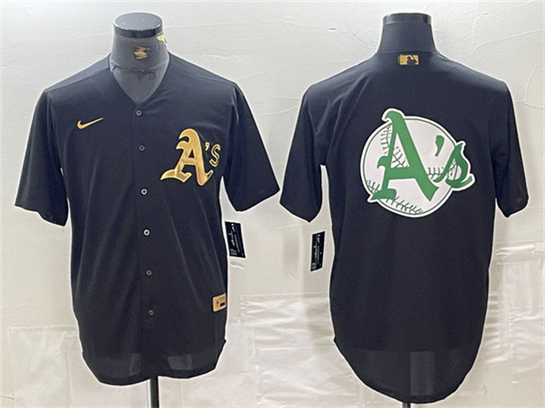 Men's Oakland Athletics Black Gold Team Big Logo Cool Base Stitched Baseball Jersey