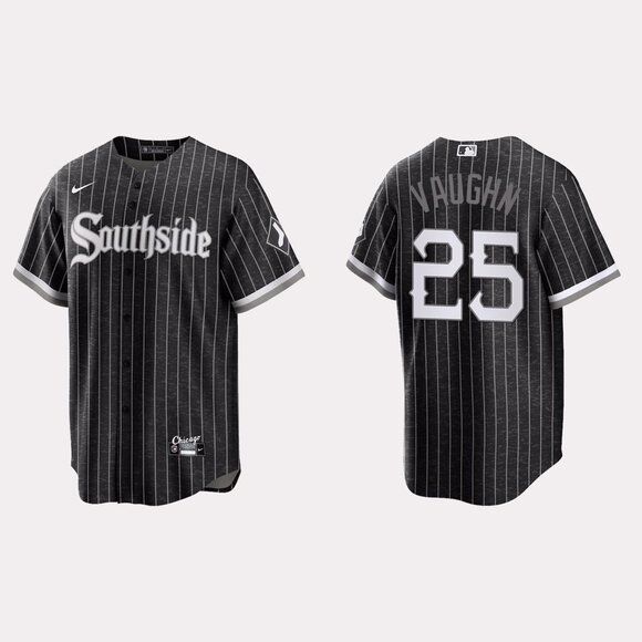 Men's Chicago White Sox #25 Andrew Clayton Vaughn Black 2021 City Connect Cool Base Stitched Jersey