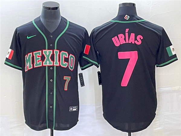 Men's Mexico Baseball #7 Julio Urías 2023 Black World Baseball With Patch Classic Stitched