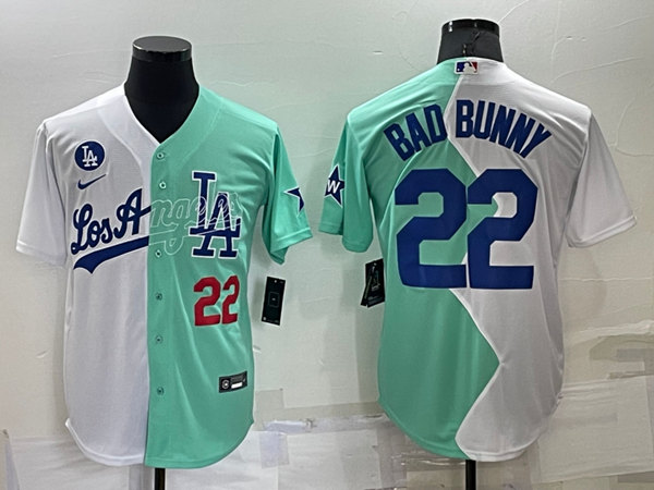 Men's Los Angeles Dodgers #22 Bad Bunny White/Green 2022 All-Star Cool Base Stitched Baseball Jersey