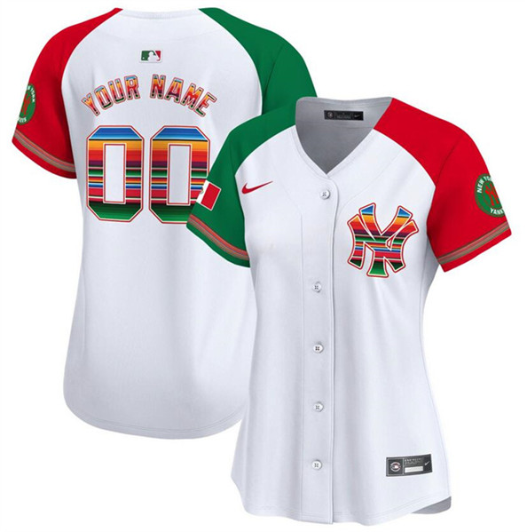 Women's New York Yankees ACTIVE PLAYER Custom White/Red/Green Mexico Vapor Premier Limited Stitched Jersey(Run Small)