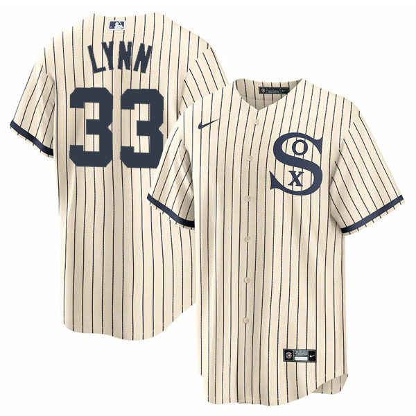 Men's Chicago White Sox #33 Lance Lynn 2021 Cream/Navy Name&Number Field of Dreams Cool Base Stitched Jersey