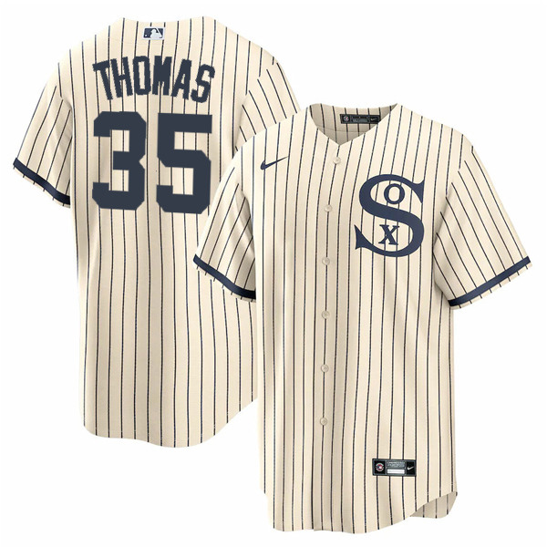 Men's Chicago White Sox #35 Frank Thomas 2021 Cream/Navy Name&Number Field of Dreams Cool Base Stitched Jersey