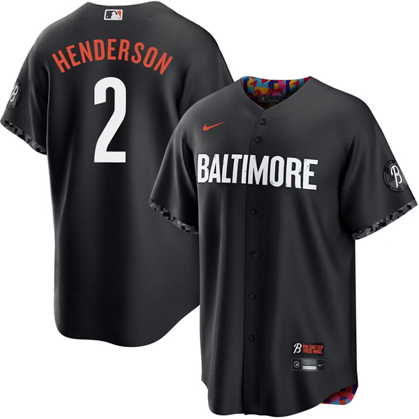 Men's Baltimore Orioles #2 Gunnar Henderson Black 2023 City Connect Cool Base Stitched Jersey