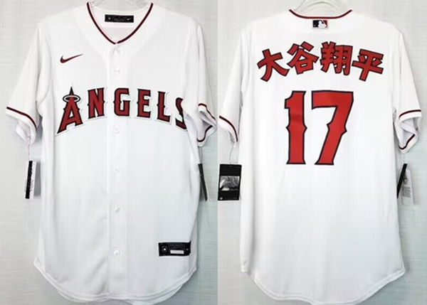 Men's Los Angeles Angels #17 Shohei Ohtani White Cool Base Stitched Jersey