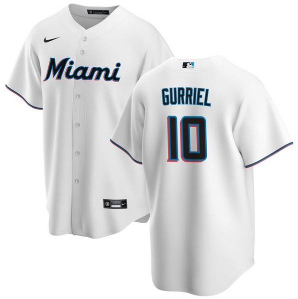 Men's Miami Marlins #10 Yuli Gurriel White Cool Base Stitched Baseball Jersey
