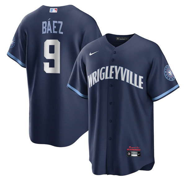 Men's Chicago Cubs #9 Javier Báez Navy 2021 Stitched MLB Jersey
